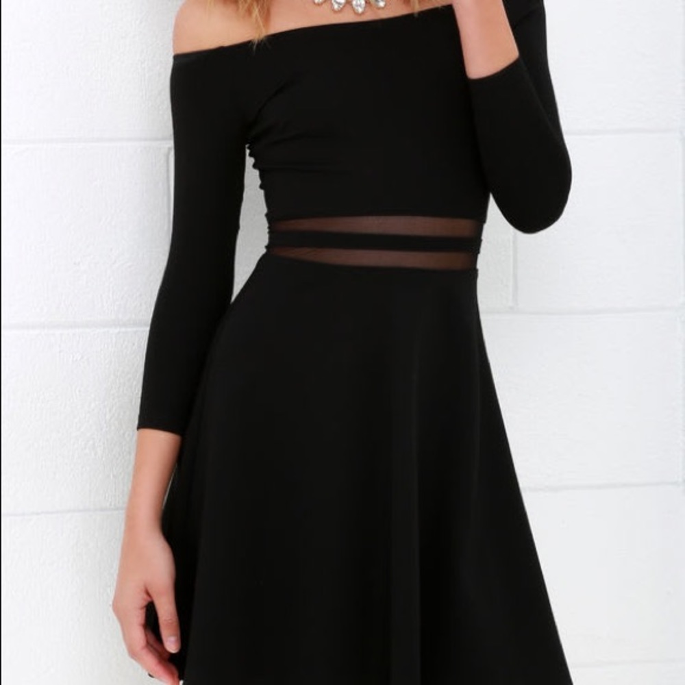 lulus yes to the mesh black off shoulder dress